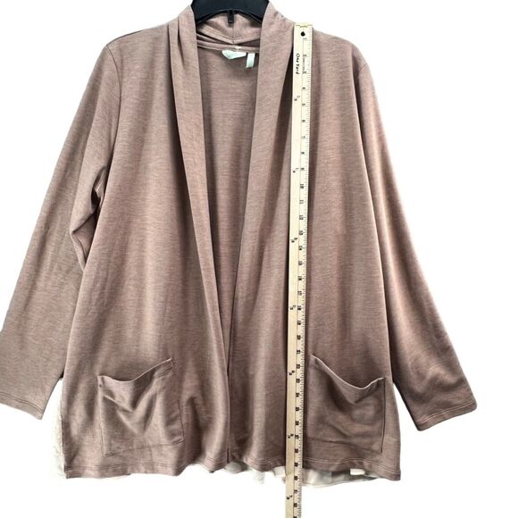 LOGO Lori Goldstein Cardigan Womens M Brown Layered Hem Swiss Dot Layers Lounge - Picture 8 of 15